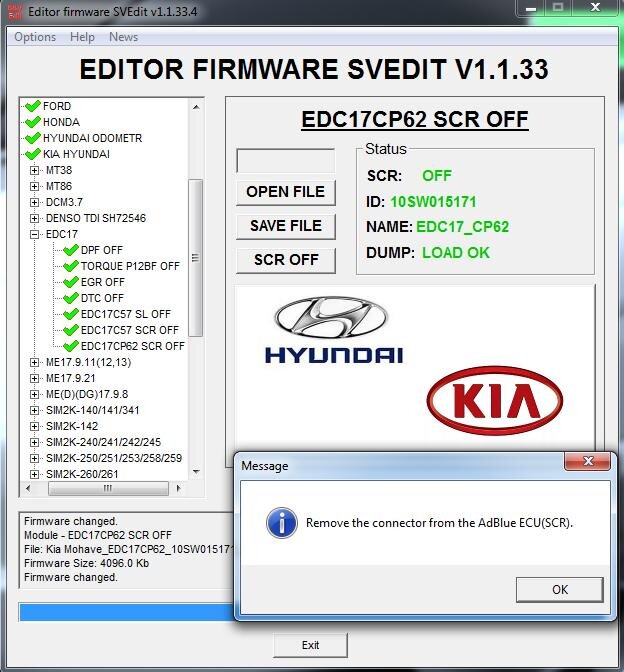 MODULE SCR OFF (ADBLUE) TDI EDC17CP62 HYUNDAI KIA